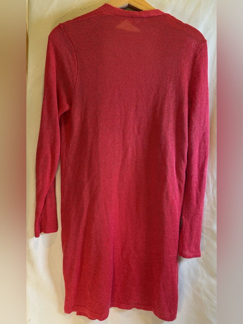 J.Jill linen blend Open-Front Long Cardigan Sweater tomato red lagenlook small - Picture 2 of 4